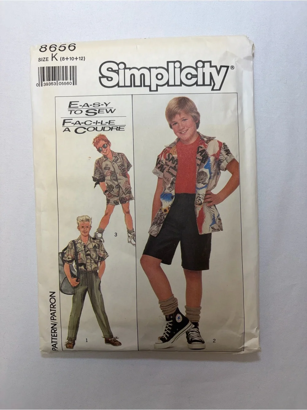 Simplicity 8656 Vintage 1988 Boys Shirt Pants Shorts Sewing Pattern Size K 8 10